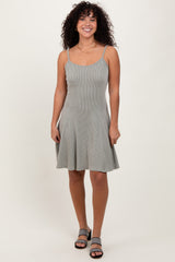 Light Olive Solid Ribbed Knitted Adjustable Strap Sleeveless Maternity Mini Dress