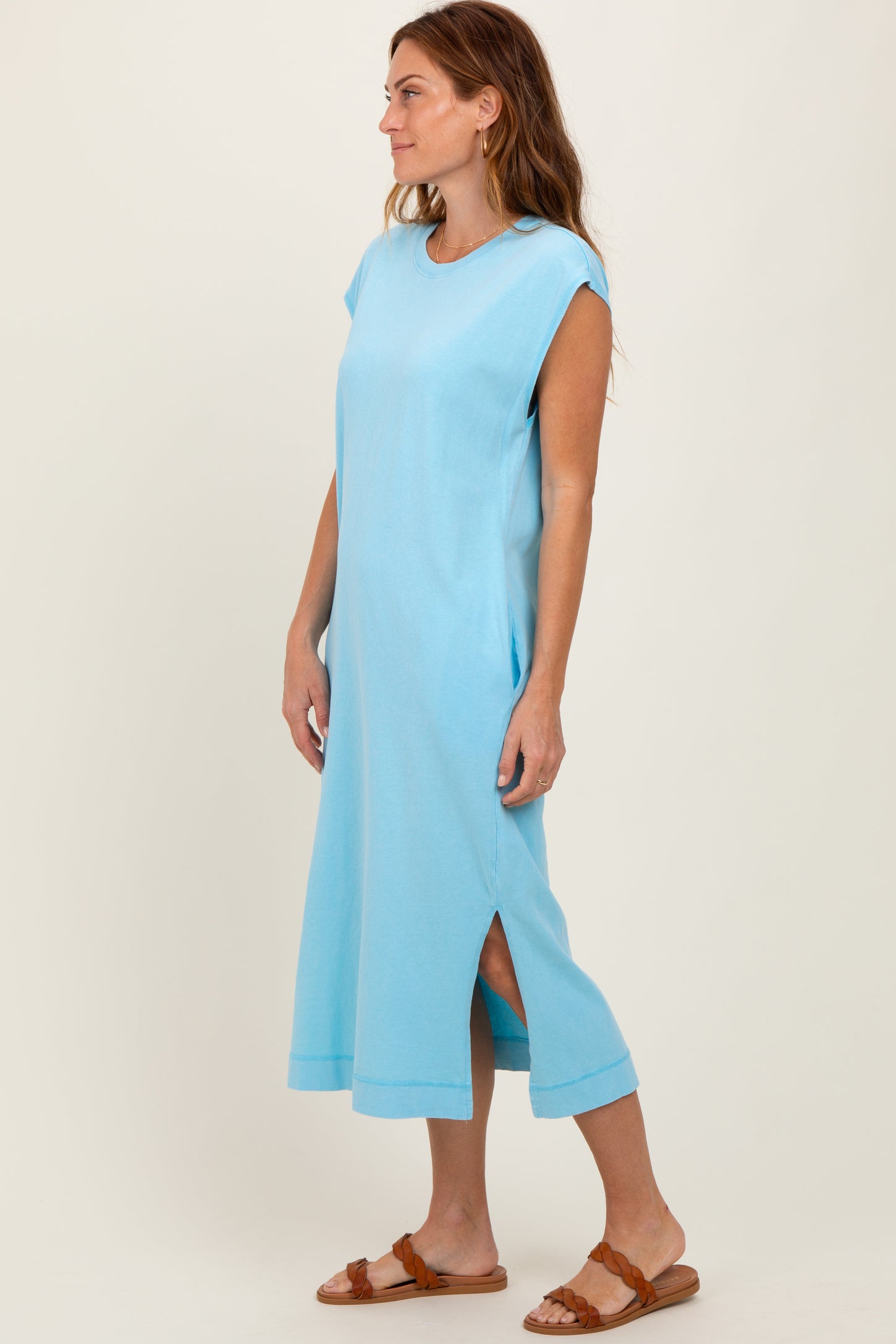 Aqua Casual Sleeveless Pocketed Midi Dress
