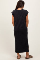 Black Casual Sleeveless Pocketed Maternity Midi Dress