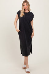 Black Casual Sleeveless Pocketed Midi Dress