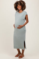 Sage Casual Sleeveless Pocketed Maternity Midi Dress