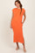 Orange Casual Sleeveless Pocketed Midi Dress