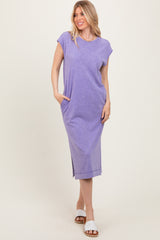 Lavender Casual Sleeveless Pocketed Midi Dress