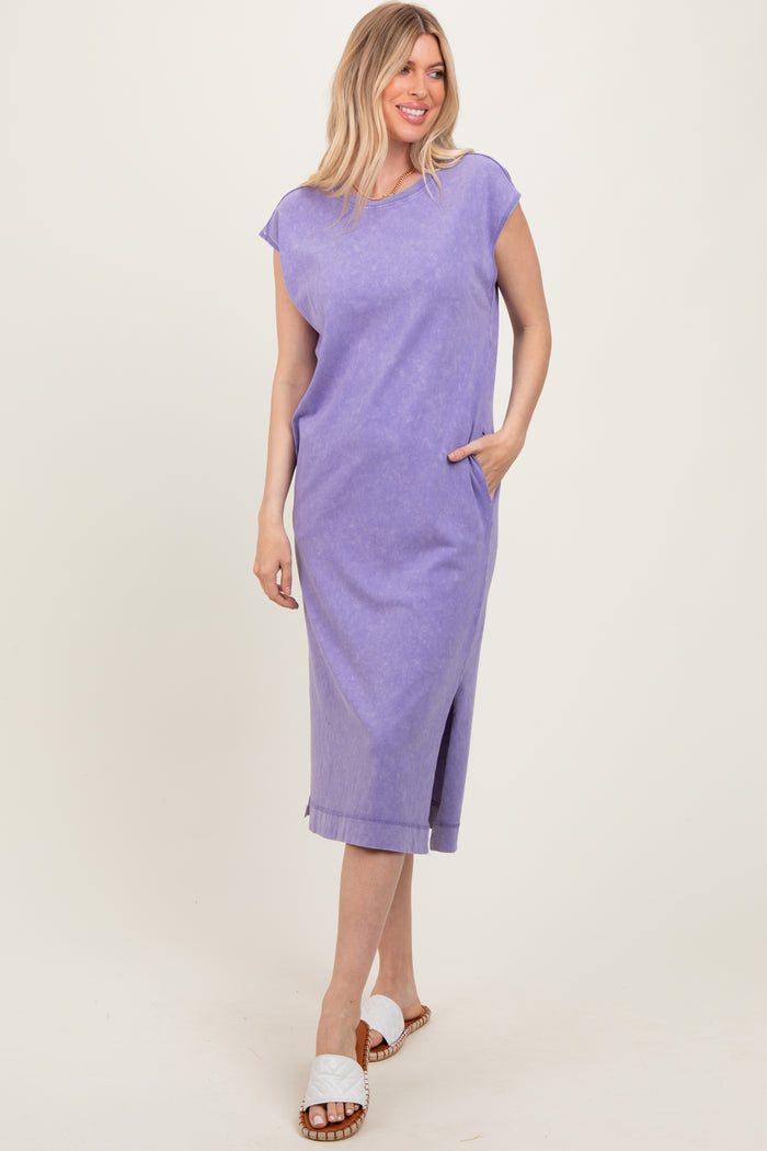Lavender Casual Sleeveless Pocketed Midi Dress