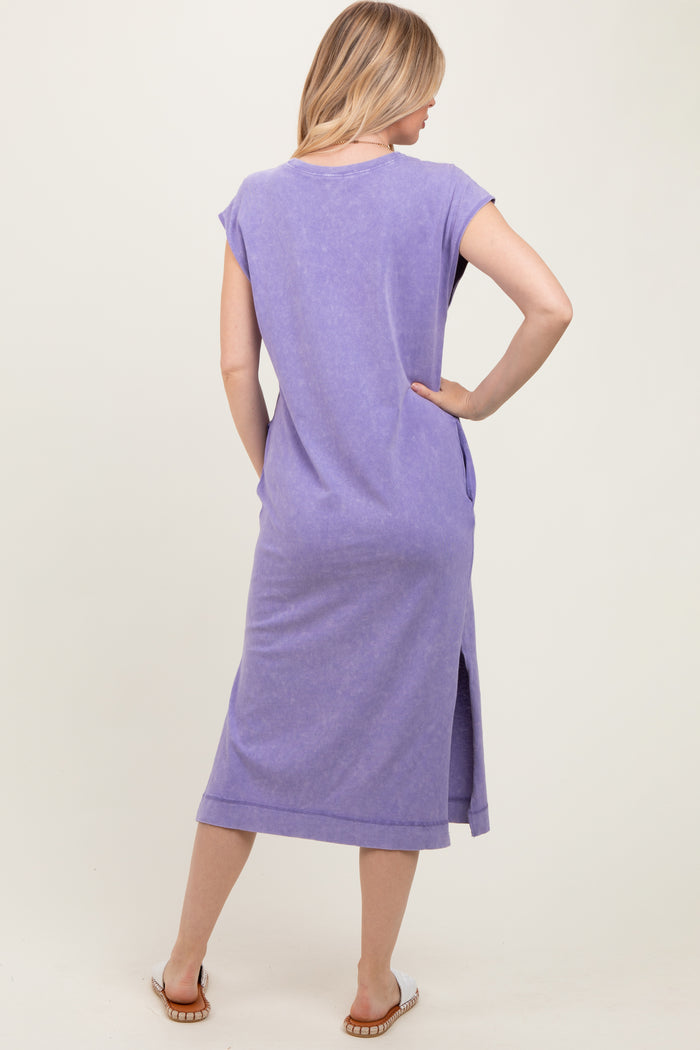 Lavender Casual Sleeveless Pocketed Midi Dress