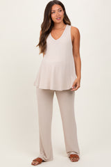 Cream Rib Knit Tank and Pant Maternity Set