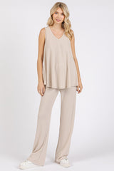 Cream Rib Knit Tank and Pant Set