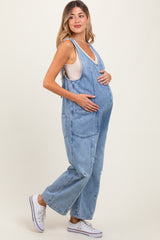 Blue Relaxed Fit Denim Maternity Jumpsuit