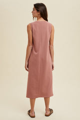 Rust V-Neck Sleeveless Side Slit Midi Dress