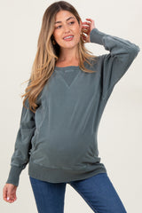 Light Olive Vintage Wash French Terry Maternity Pullover