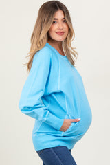 Light Blue Vintage Wash French Terry Maternity Pullover