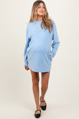 Blue Long Sleeve Oversized Sweatshirt Maternity Mini Dress