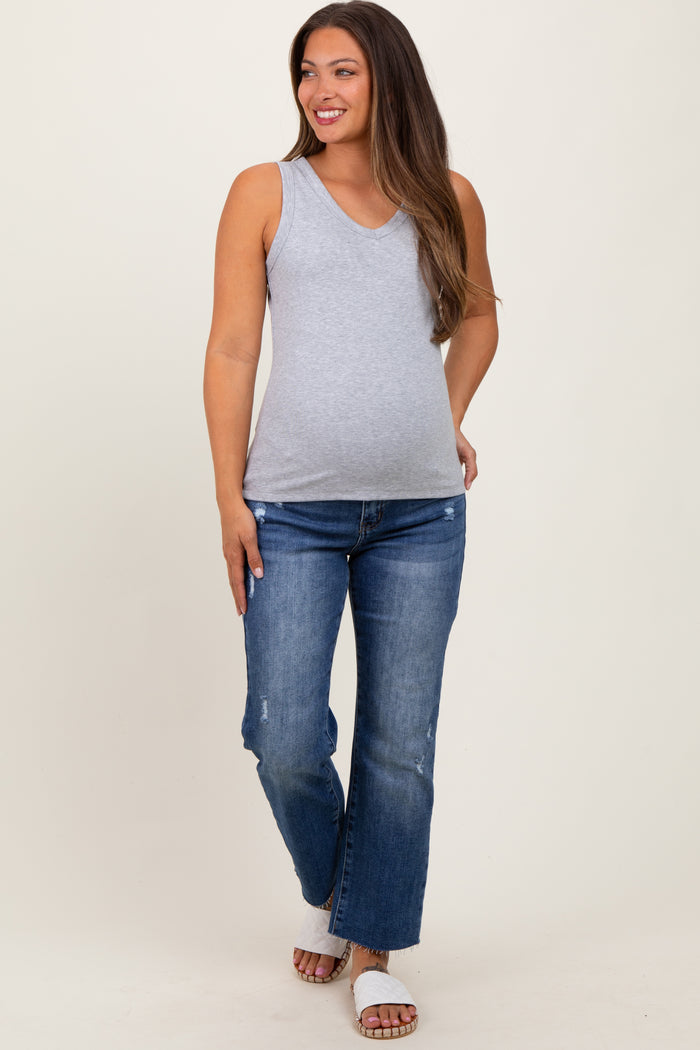 Dark Wash Faded Cropped Maternity Jeans