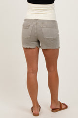 Light Olive Distressed Fringe Hem Maternity Jean Shorts