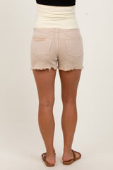 Beige Distressed Fringe Hem Maternity Jean Shorts