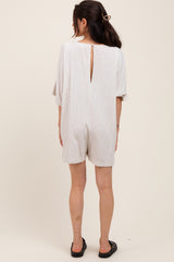 Beige Stripe Dolman Sleeve Linen Blend Maternity Romper