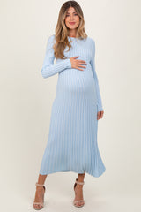 Light Blue Thick Ribbed Knit Maternity Maxi Sweater Dress