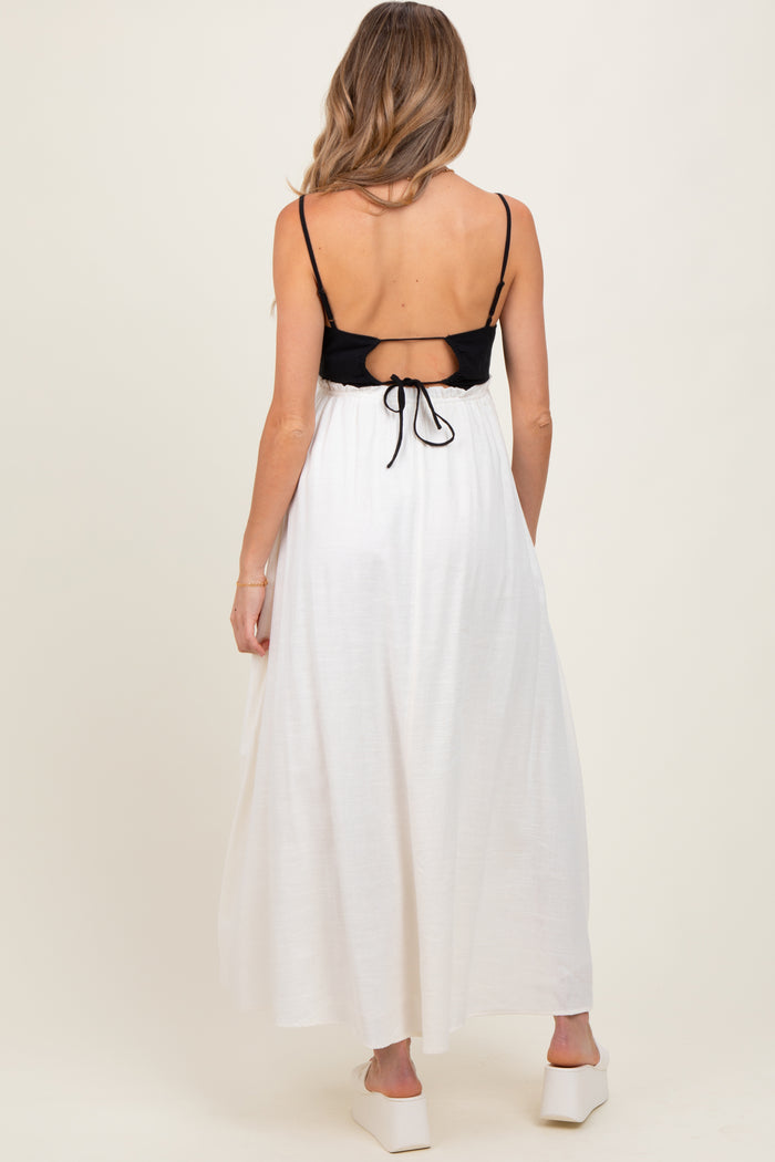 Cream Colorblock Open Tie Back Maternity Maxi Dress