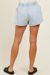 Light Blue Chambray Drawstring Front Pocket Shorts