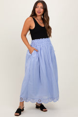 Periwinkle Smocked Waist Eyelet Lace Hem Maternity Maxi Skirt