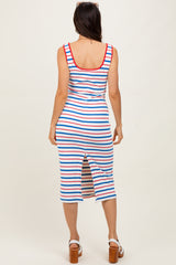 Blue Multi Striped Sleeveless Midi Dress