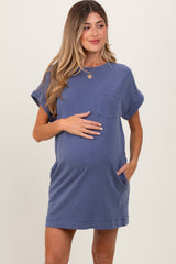 Light Navy Maternity Mini T-Shirt Dress