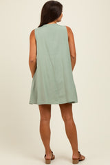 Light Olive Pleated Front Tie Linen Blend Maternity Dress