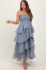 Blue Layered Maternity Maxi Dress