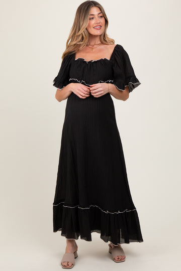 Black Wide Sleeve Maternity Maxi Dress
