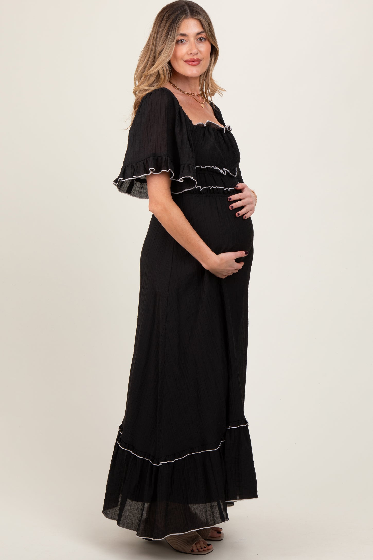 Black Wide Sleeve Maternity Maxi Dress