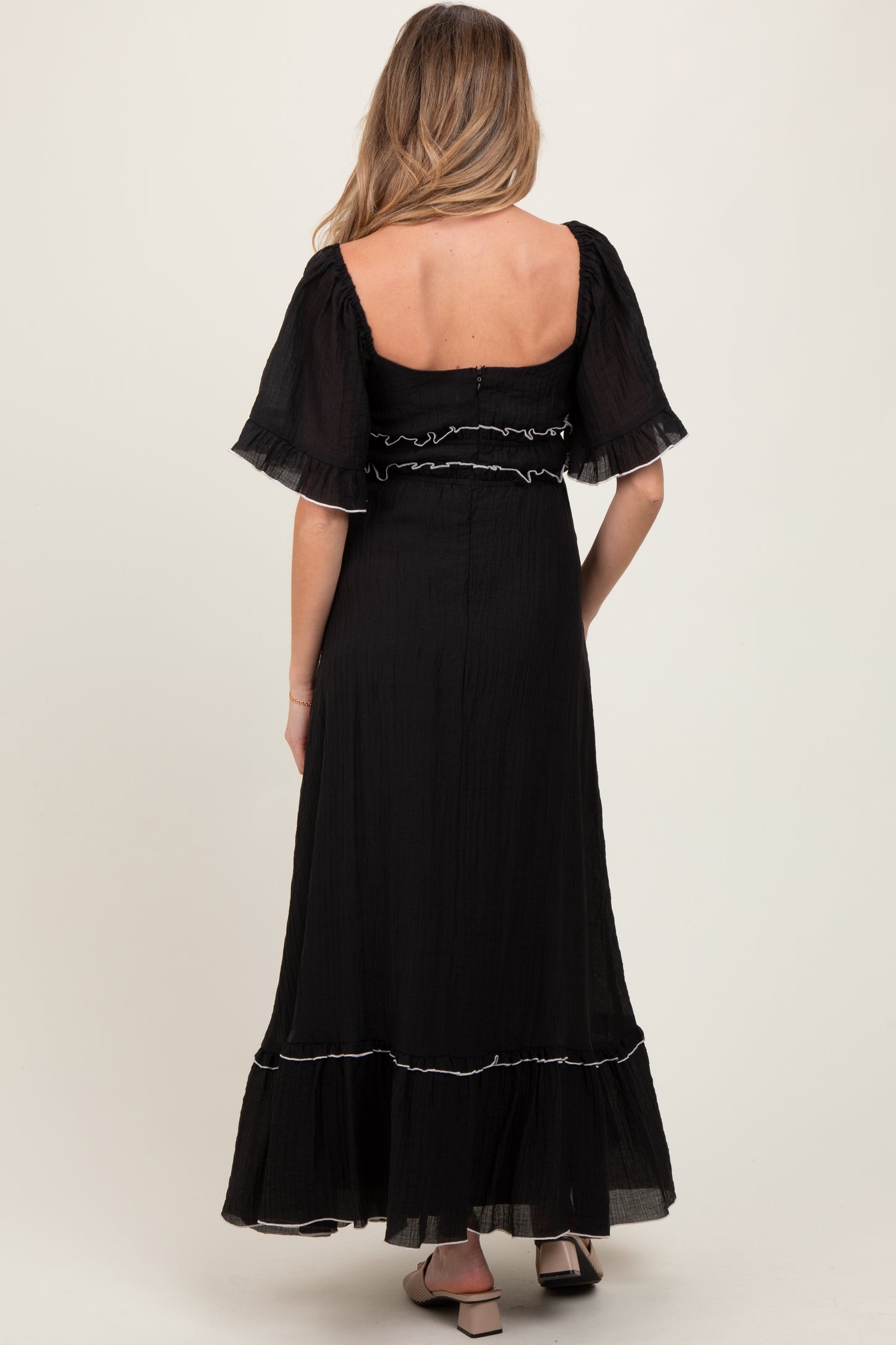 Black Wide Sleeve Maternity Maxi Dress