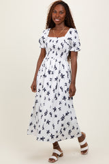Ivory Floral Puff Sleeve Midi Dress