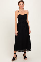 Black Eyelet Front Button Sleeveless Maternity Midi Dress
