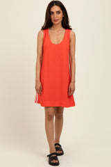 Coral Sleeveless Striped A-Line Mini Dress