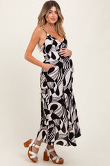 Black Geometric Print Sleeveless Maternity Maxi Dress
