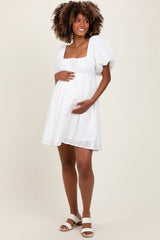 Ivory Eyelet Lace Puff Sleeve Maternity Mini Dress