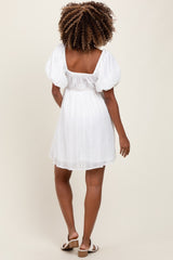 Ivory Eyelet Lace Puff Sleeve Maternity Mini Dress