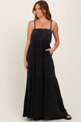 Black Tiered Sleeveless Maternity Maxi Dress
