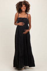Black Tiered Sleeveless Maternity Maxi Dress