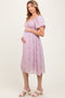 Lavender Floral Smocked Short Sleeve Maternity Midi Dress