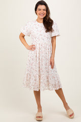 Ivory Floral Lace Ruffle Midi Dress