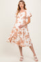 Ivory Floral Puff Sleeve Tiered Maternity Midi Dress
