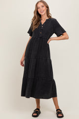 Black Button Front Tiered Maxi Dress