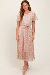 Cream Print Pleated Maternity Midi Dress