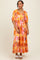 Orange Floral Tiered Puff Sleeve Midi Dress