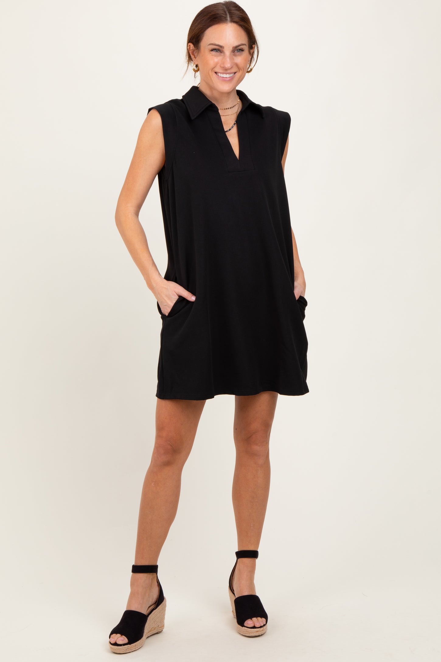 Black Sleeveless Polo Mini Dress