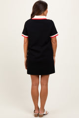Black Contrast Trim Maternity Mini Polo Dress