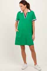 Green Contrast Trim Mini Polo Dress