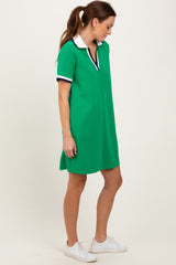 Green Contrast Trim Mini Polo Dress