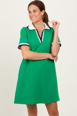 Green Contrast Trim Mini Polo Dress
